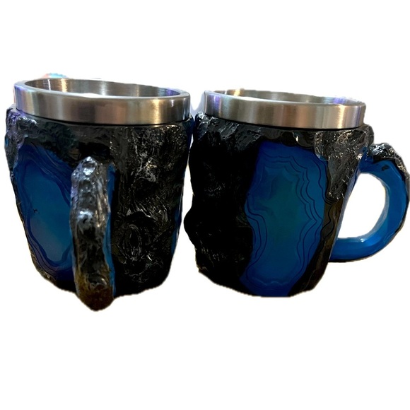 Blue Agate Inspired Stone Mugs with Stainless Steel Inserts (2) - Picture 2 of 6